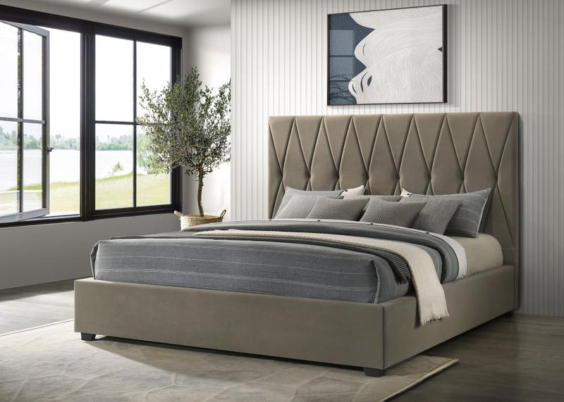 Delsea Upholstered Panel Platform Bed Light Brown Eastern King