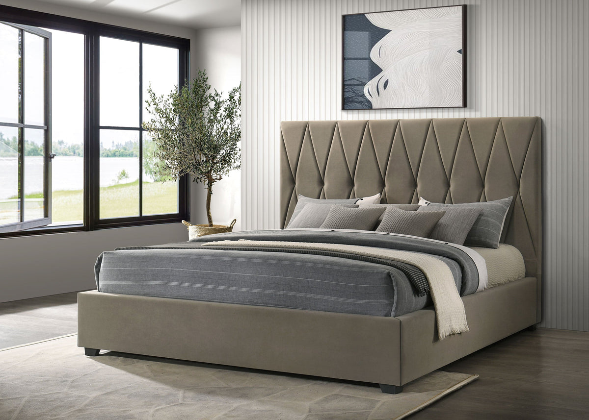 Delsea Upholstered Panel Platform Bed Light Brown