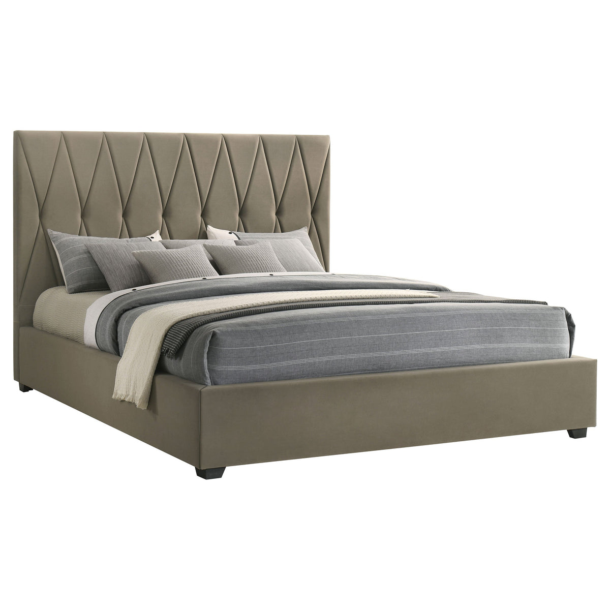 Delsea Upholstered Panel Platform Bed Light Brown