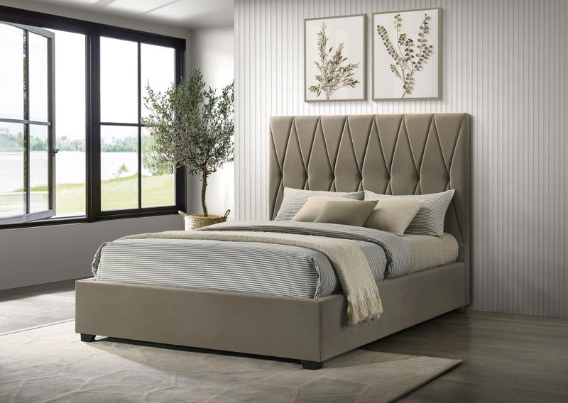 Delsea Upholstered Panel Platform Bed Light Brown Queen