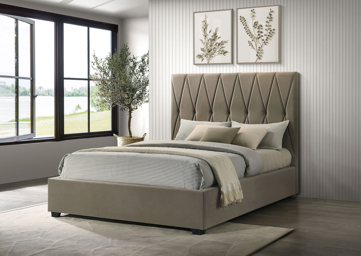 Delsea Upholstered Panel Platform Bed Light Brown