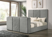 Tara 61-inch Upholstered Panel TV Bed Grey Eastern King