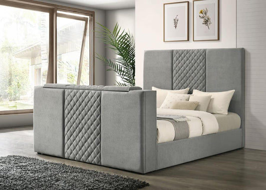 Tara 61-inch Upholstered Panel TV Bed Grey Eastern King