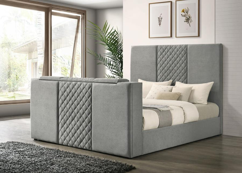 Tara 61-inch Upholstered Panel TV Bed Grey Eastern King