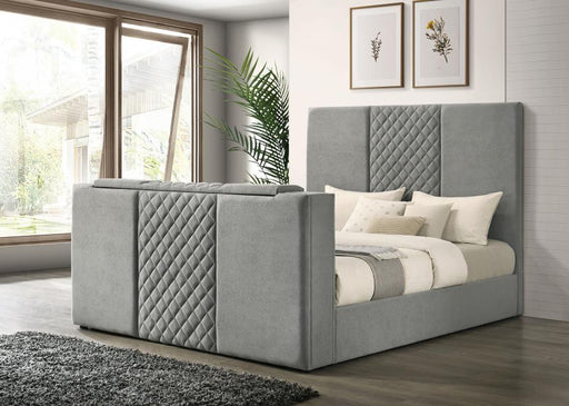 Tara 61-inch Upholstered Panel TV Bed Grey Eastern King