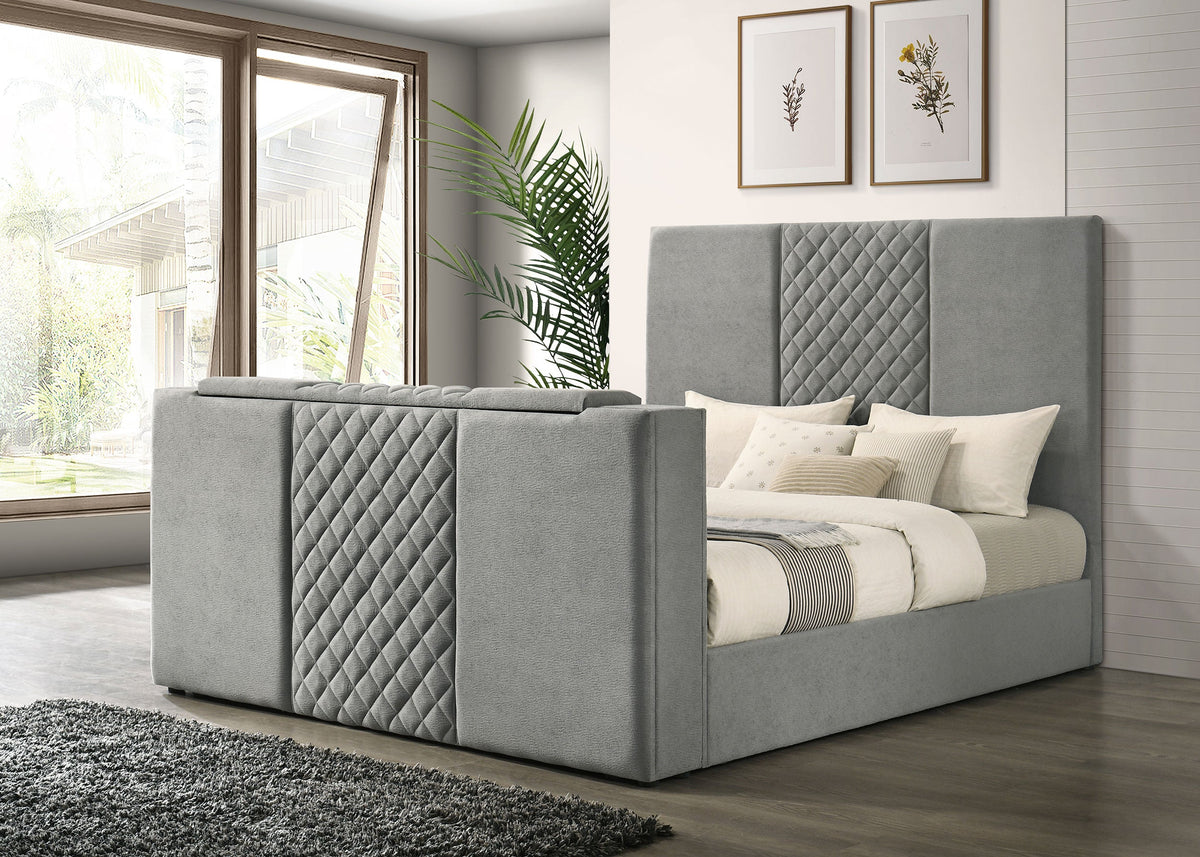 Tara 61-inch Upholstered Panel TV Bed Grey