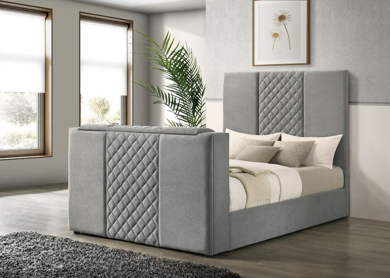 Tara 61-inch Upholstered Panel TV Bed Grey Queen