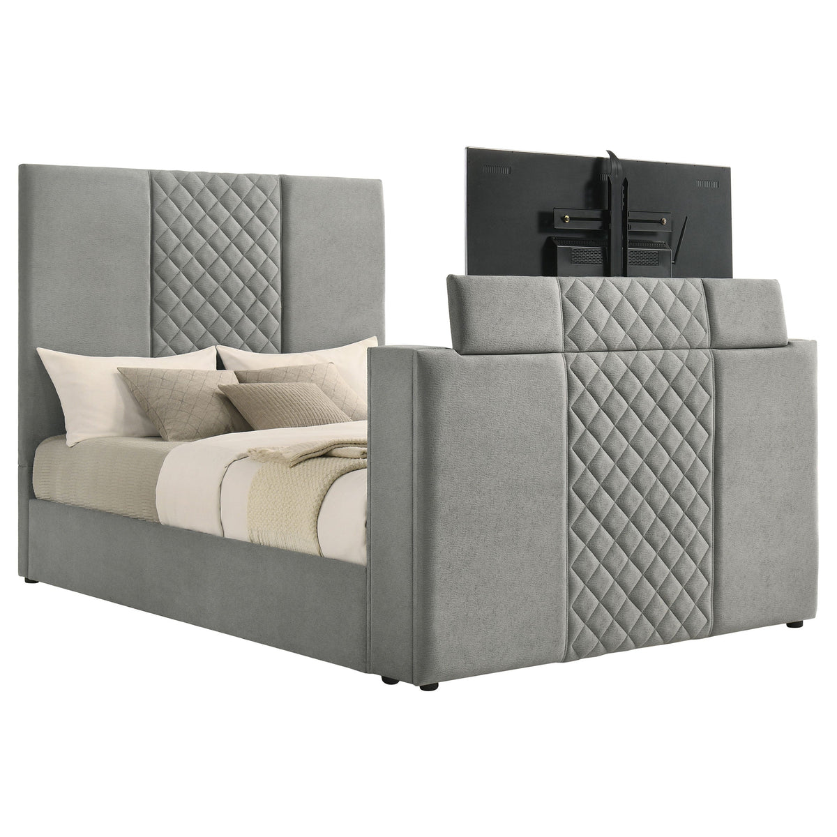 Tara 61-inch Upholstered Panel TV Bed Grey