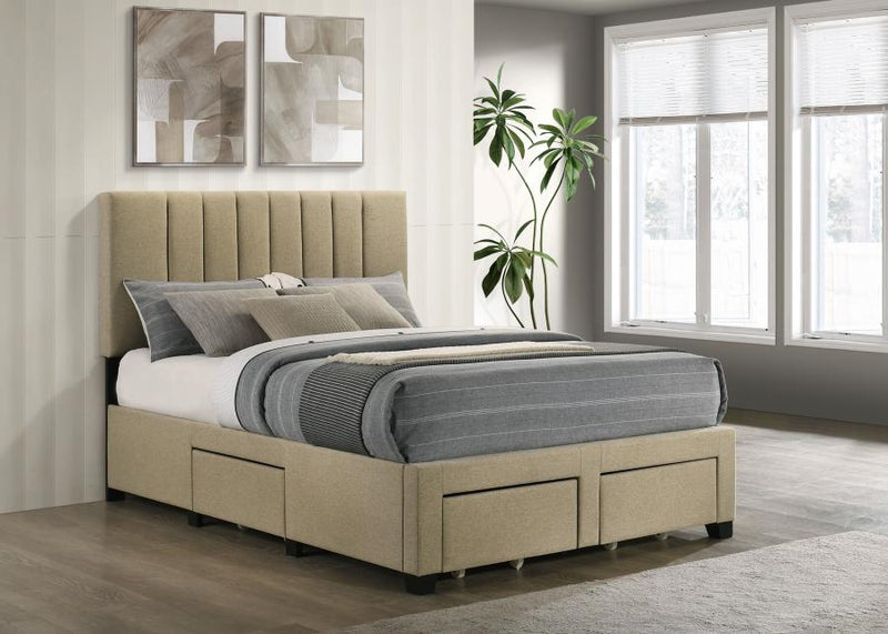 Wheatland 4-drawer Upholstered Storage Bed Light Brown Full