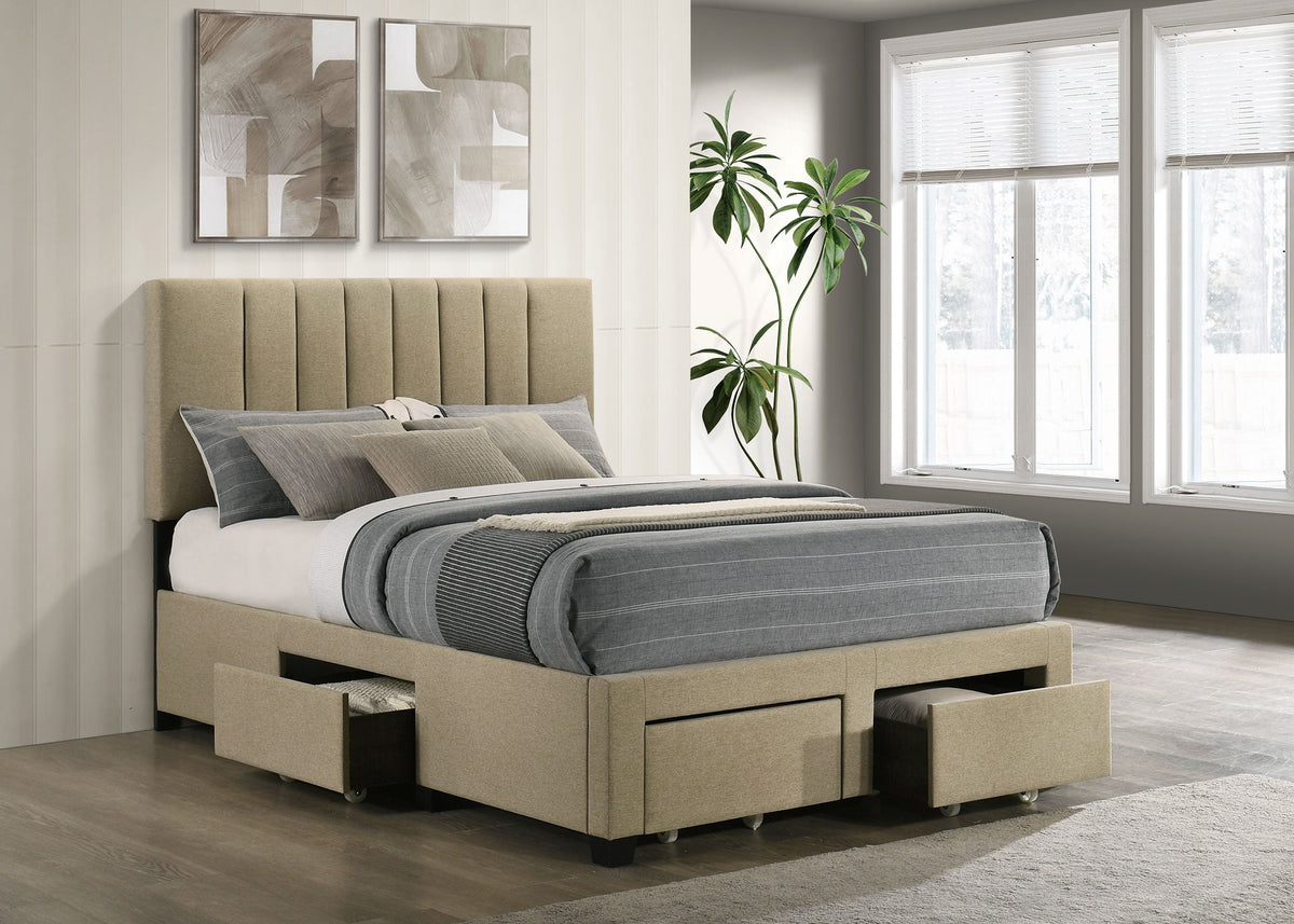 Wheatland 4-drawer Upholstered Storage Bed Light Brown