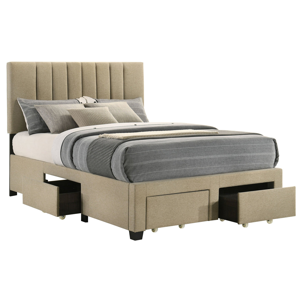 Wheatland 4-drawer Upholstered Storage Bed Light Brown