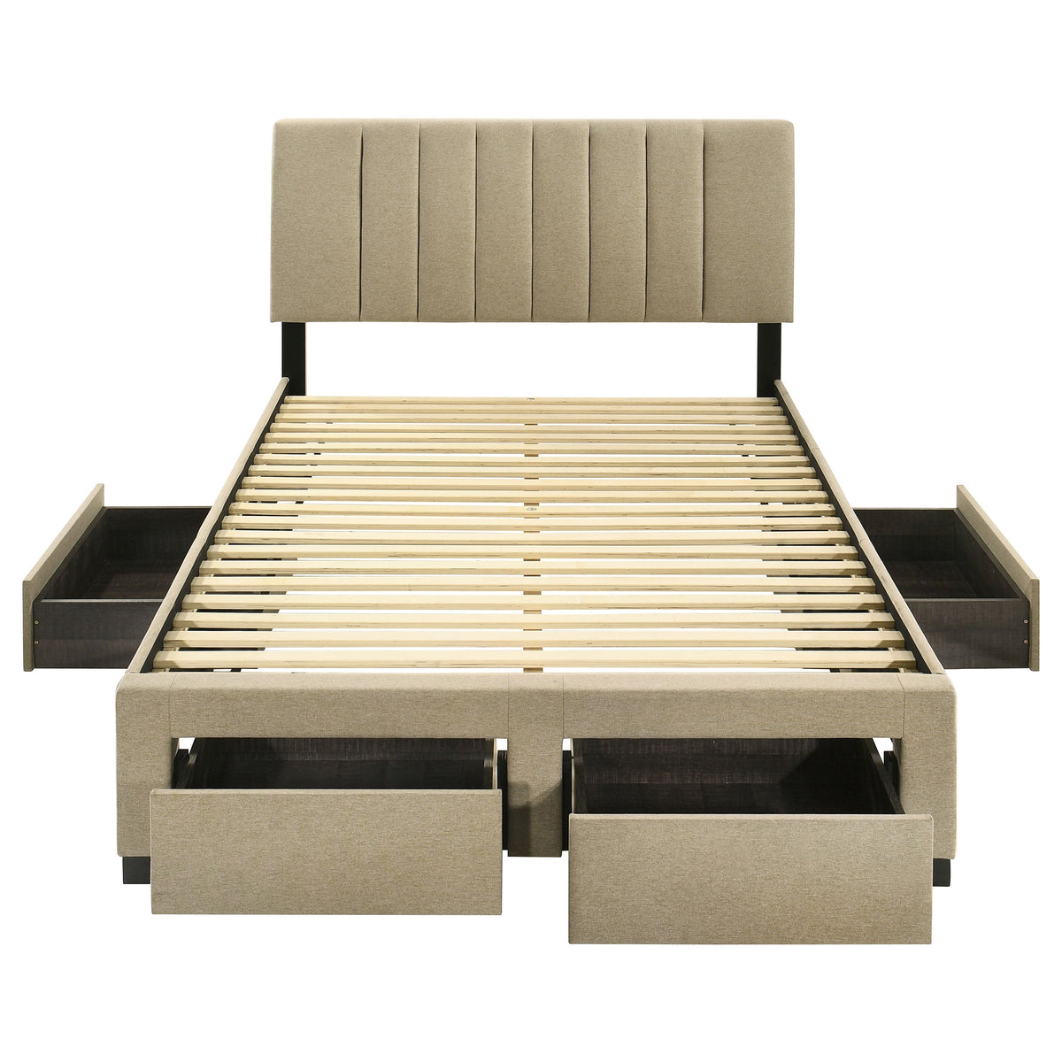 Wheatland 4-drawer Upholstered Storage Bed Light Brown