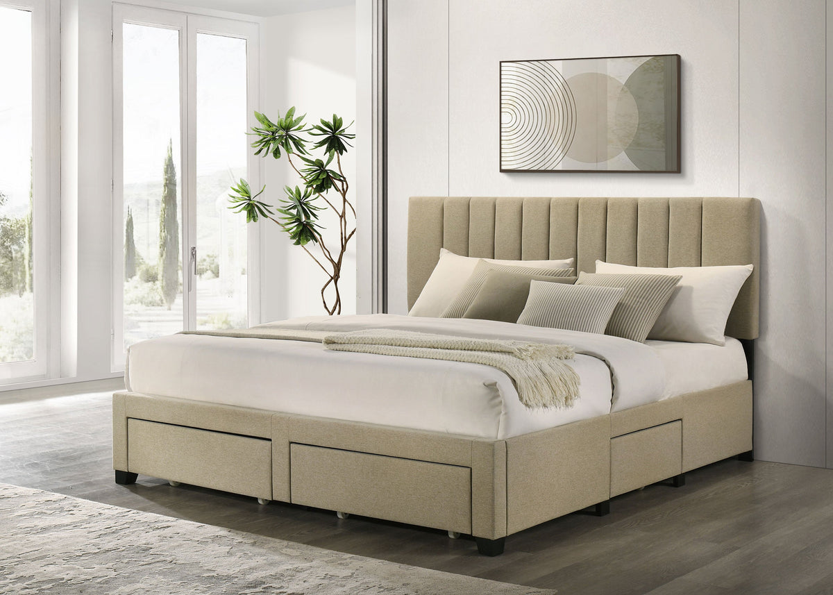 Wheatland 4-drawer Upholstered Storage Bed Light Brown