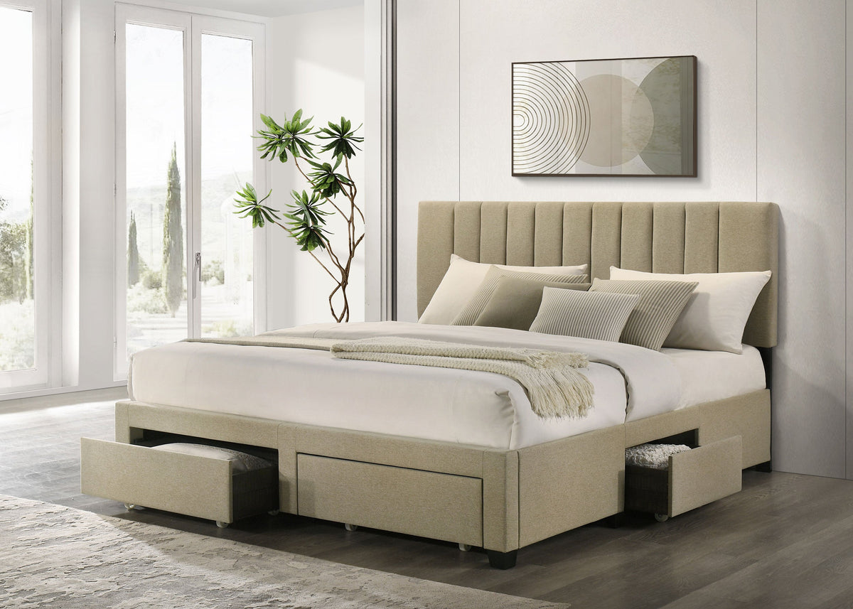 Wheatland 4-drawer Upholstered Storage Bed Light Brown