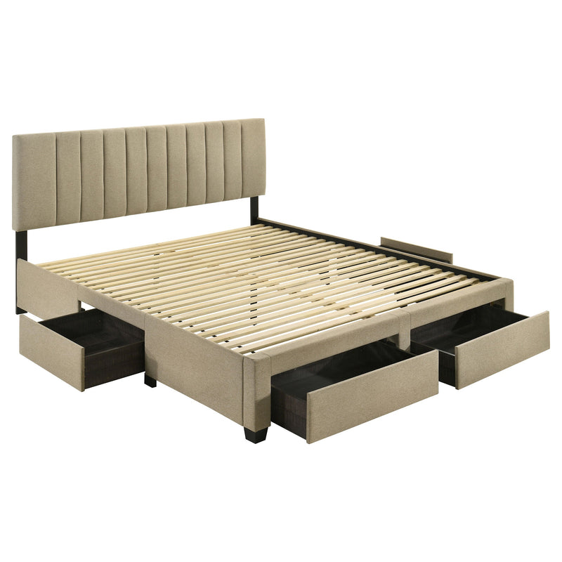 Wheatland 4-drawer Upholstered Storage Bed Light Brown
