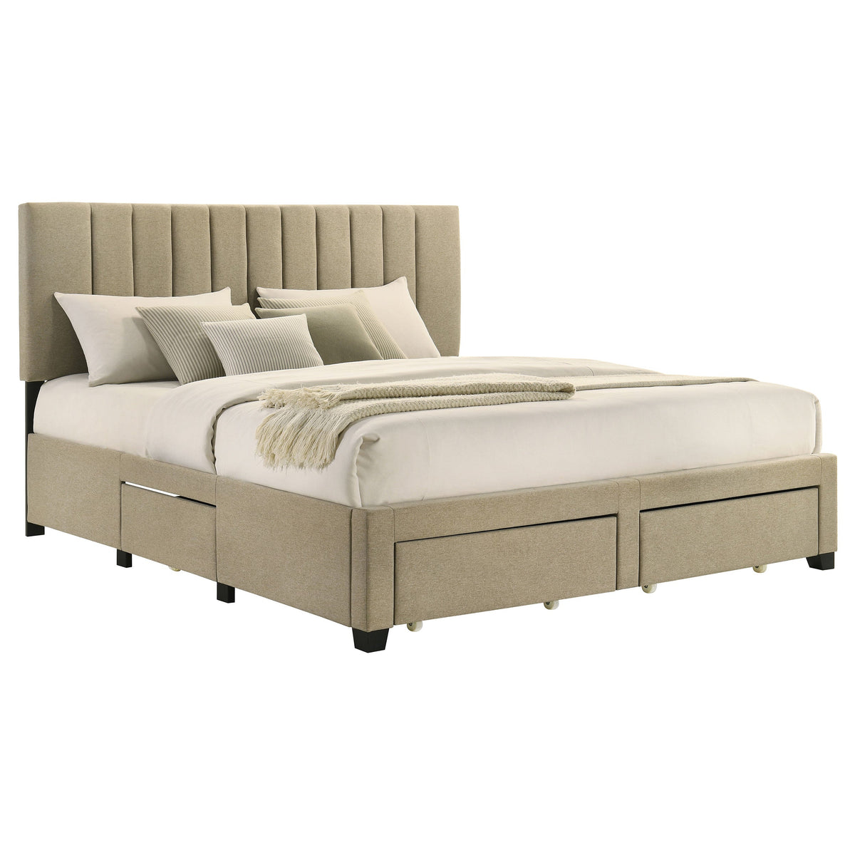 Wheatland 4-drawer Upholstered Storage Bed Light Brown