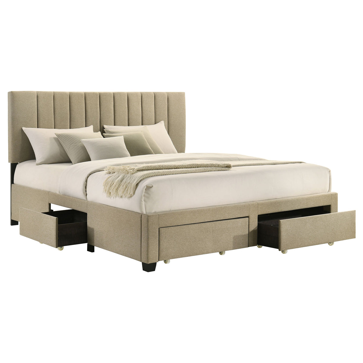 Wheatland 4-drawer Upholstered Storage Bed Light Brown