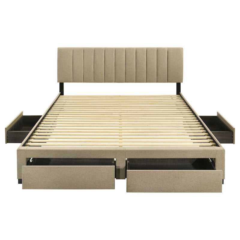 Wheatland 4-drawer Upholstered Storage Bed Light Brown