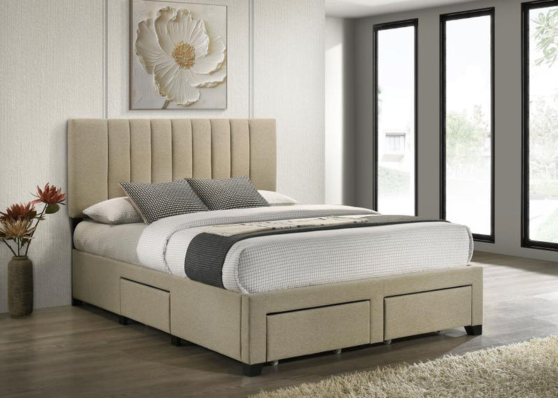 Wheatland 4-drawer Upholstered Storage Bed Light Brown Queen