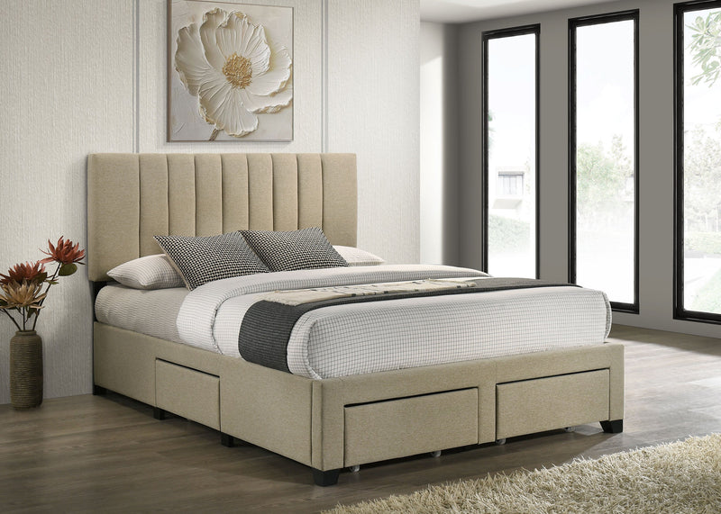 Wheatland 4-drawer Upholstered Storage Bed Light Brown