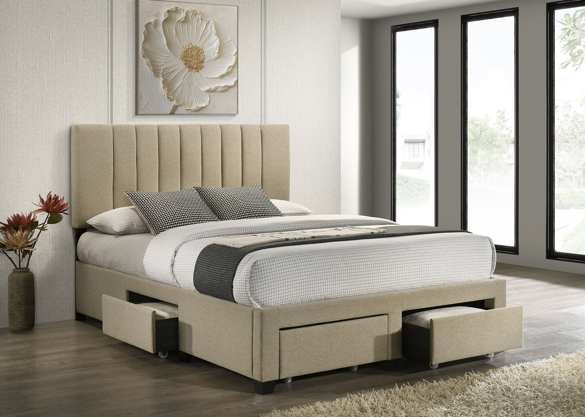 Wheatland 4-drawer Upholstered Storage Bed Light Brown