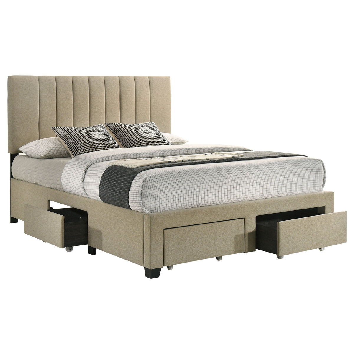 Wheatland 4-drawer Upholstered Storage Bed Light Brown