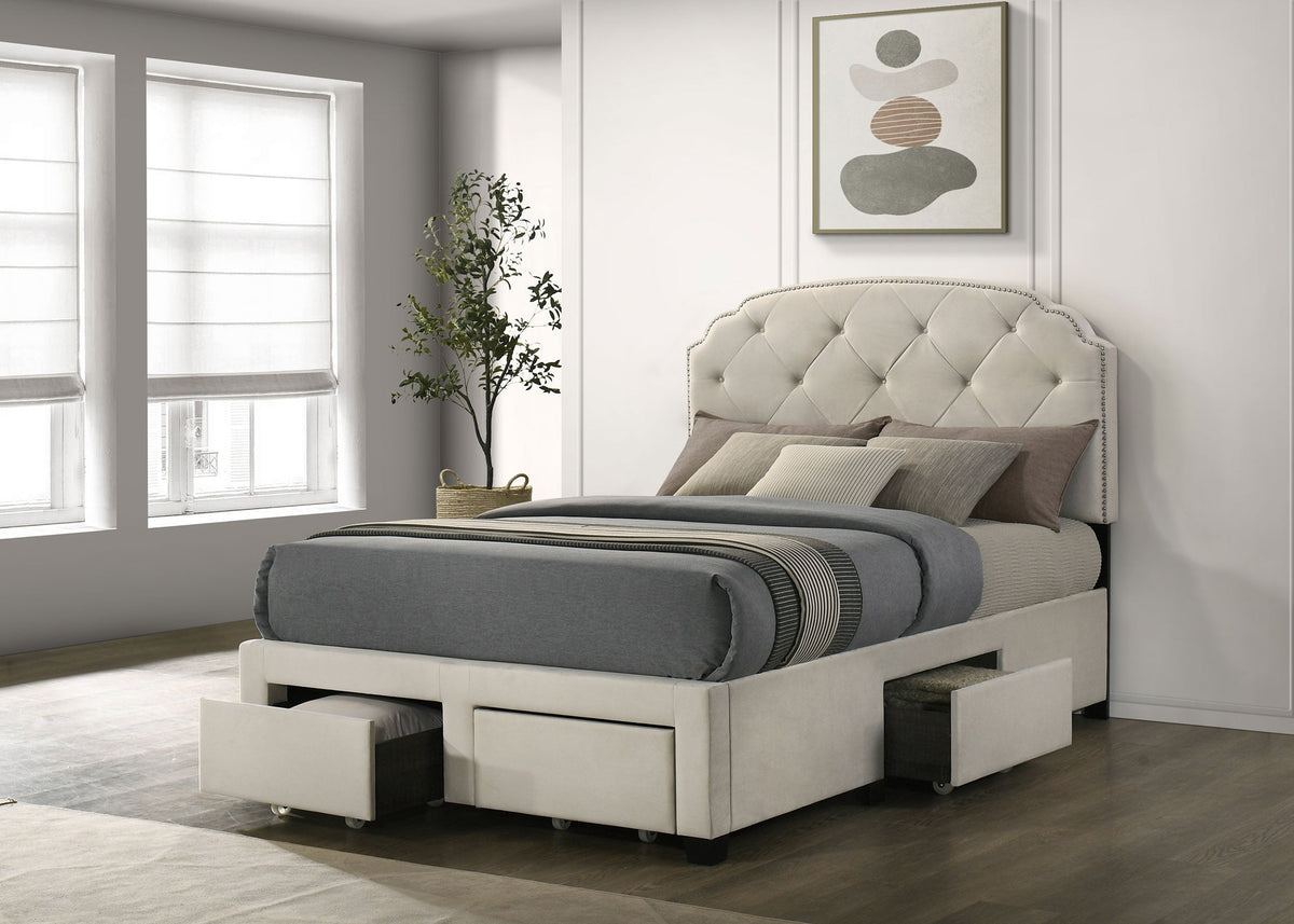 Marianna 4-drawer Upholstered Storage Bed Cream