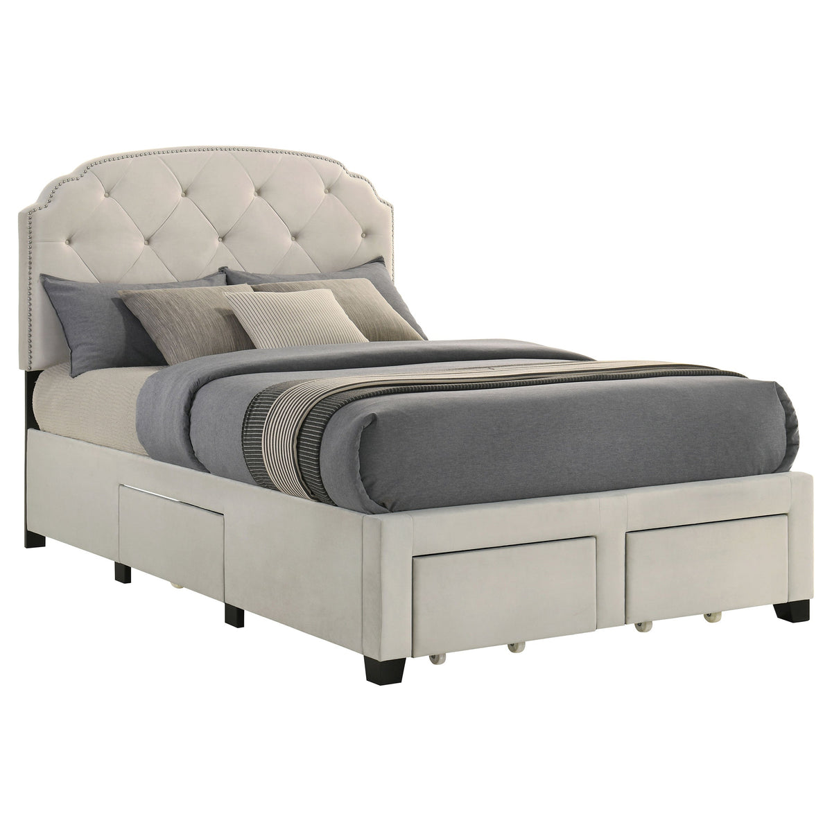 Marianna 4-drawer Upholstered Storage Bed Cream