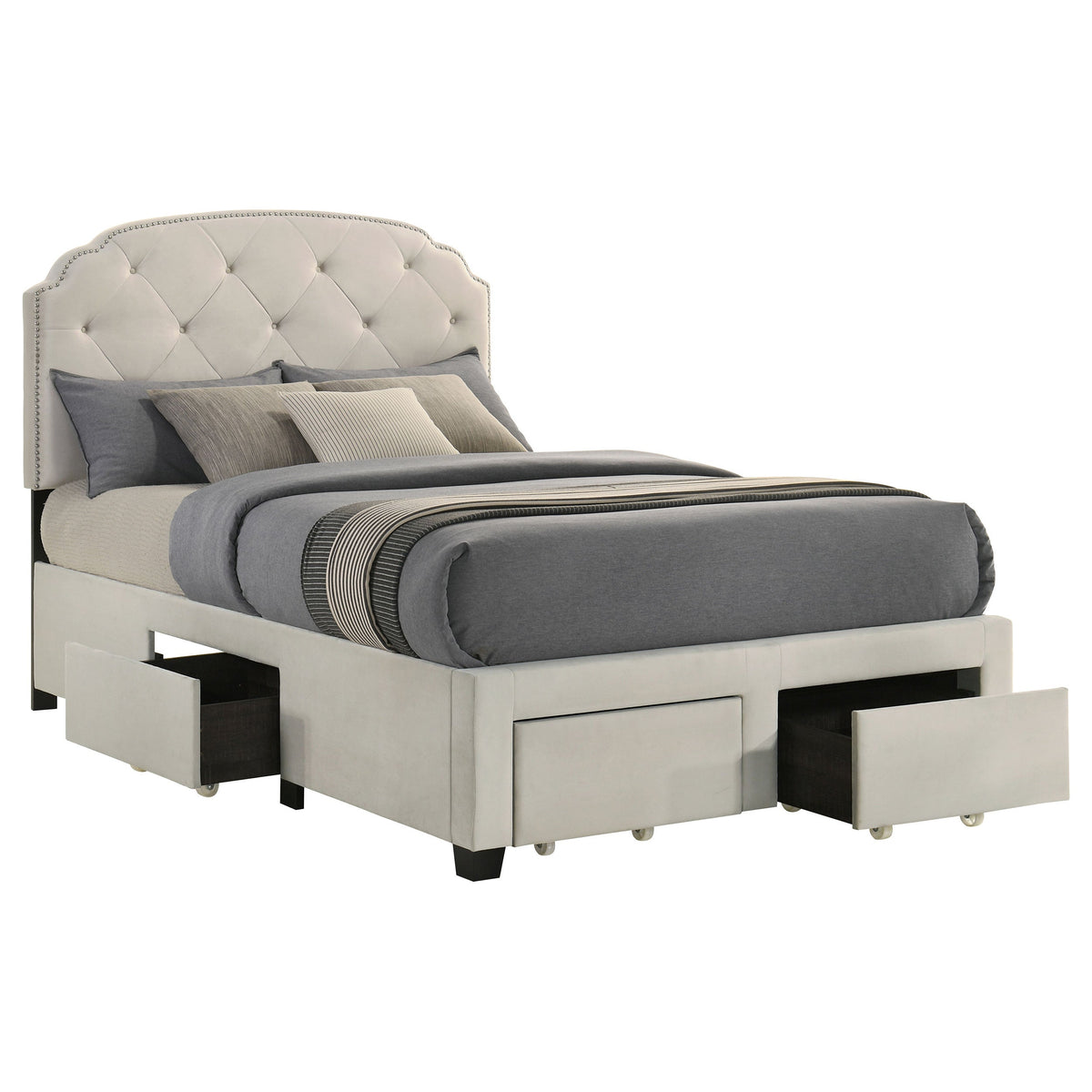 Marianna 4-drawer Upholstered Storage Bed Cream