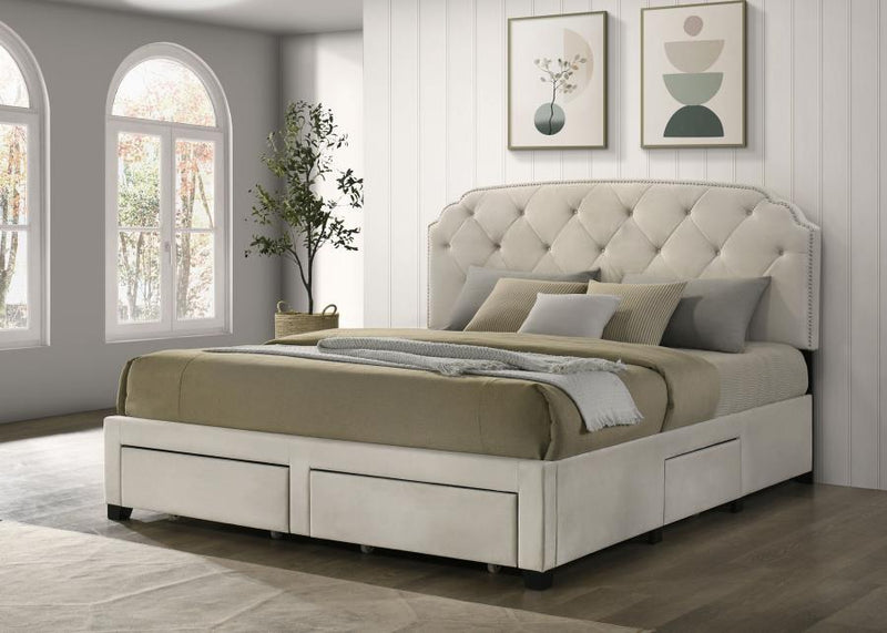 Marianna 4-drawer Upholstered Storage Bed Cream Eastern King