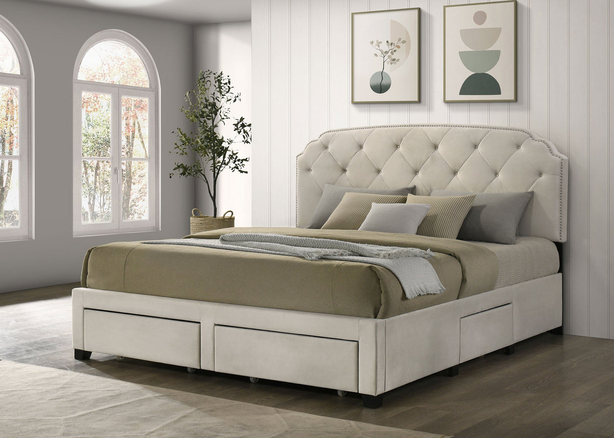 Marianna 4-drawer Upholstered Storage Bed Cream