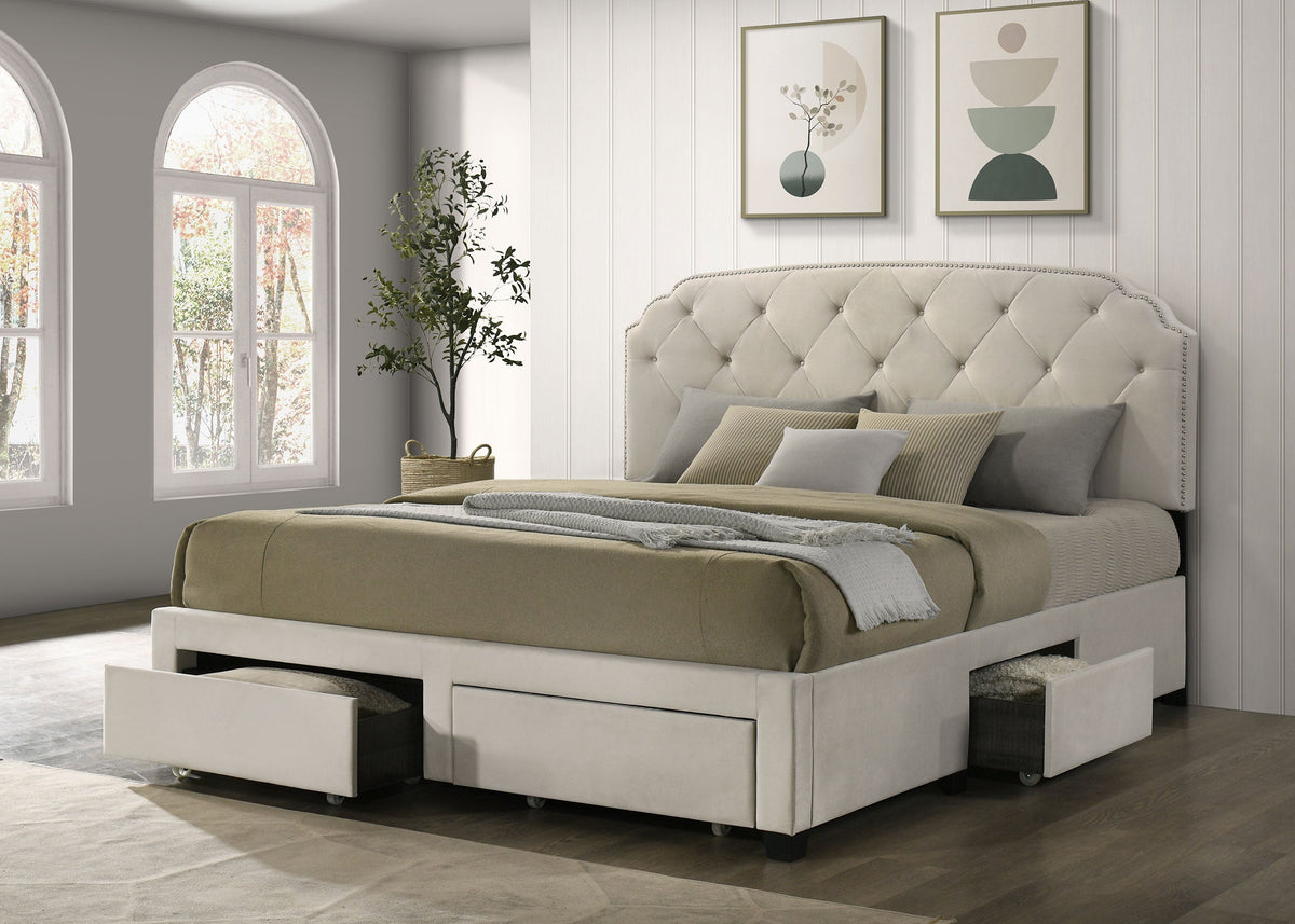 Marianna 4-drawer Upholstered Storage Bed Cream