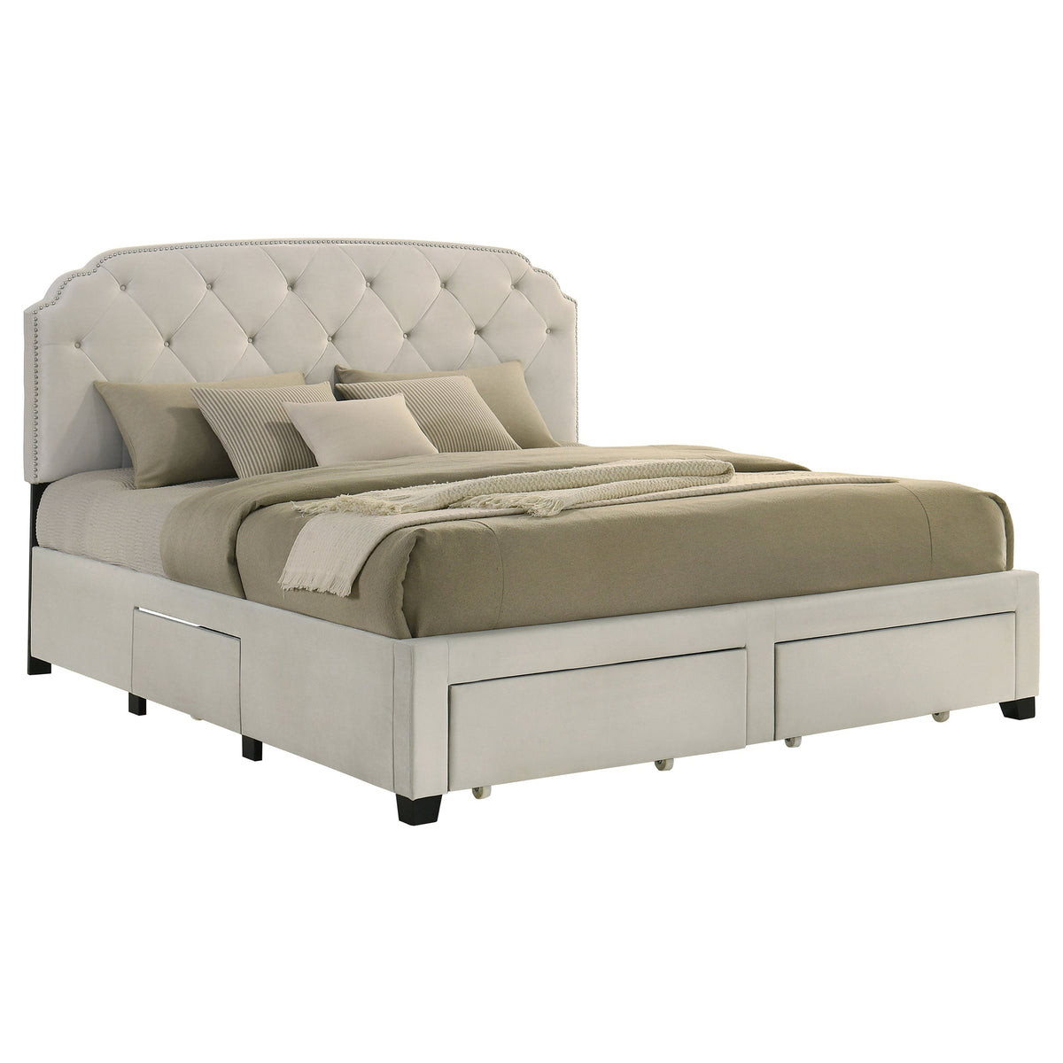 Marianna 4-drawer Upholstered Storage Bed Cream