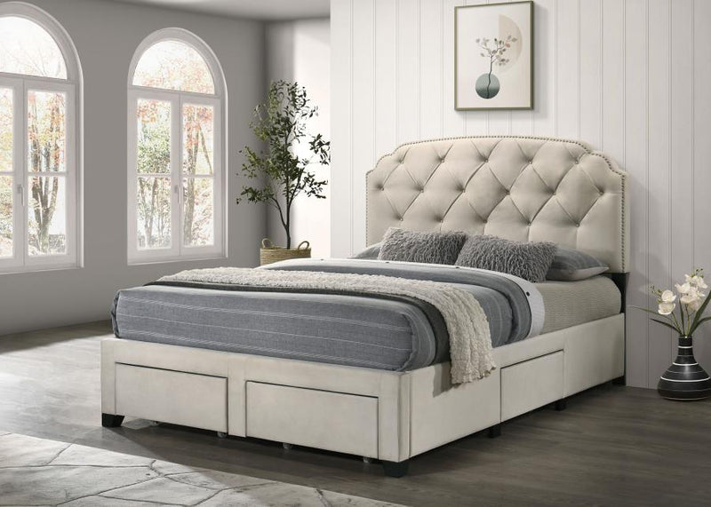Marianna 4-drawer Upholstered Storage Bed Cream Queen