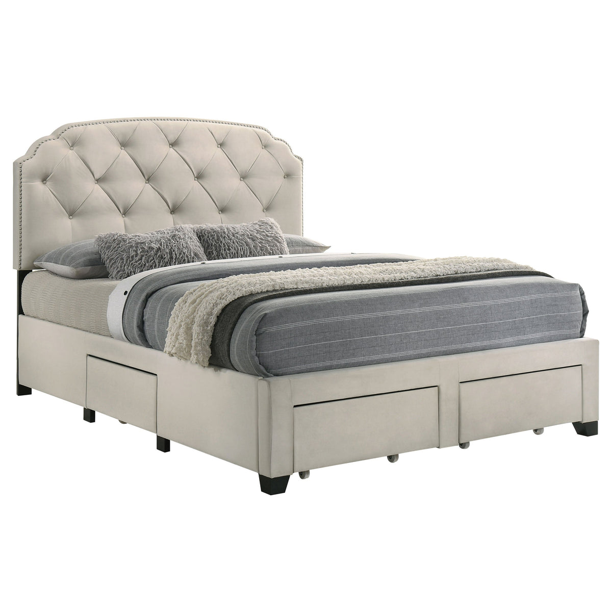 Marianna 4-drawer Upholstered Storage Bed Cream