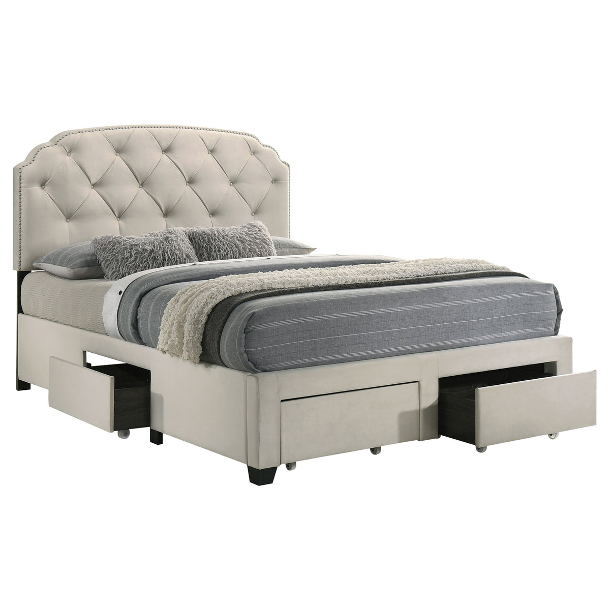 Marianna 4-drawer Upholstered Storage Bed Cream