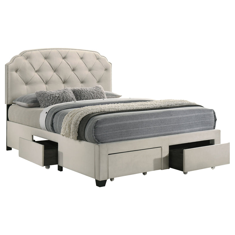 Marianna 4-drawer Upholstered Storage Bed Cream