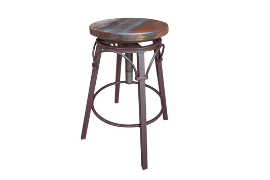 Antique - Stool With Iron Base - Multicolor