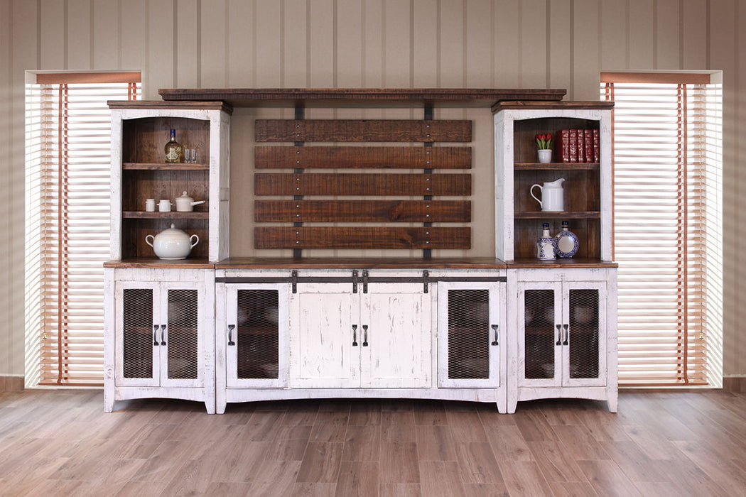 Pueblo White - TV Stand / Console / Wall Unit - Antiqued White / Brown