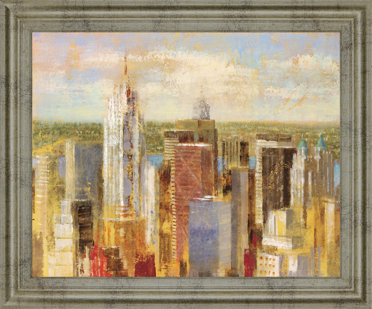 Sunlit Skyline - 28" x 34" Framed Wall Art - Gold