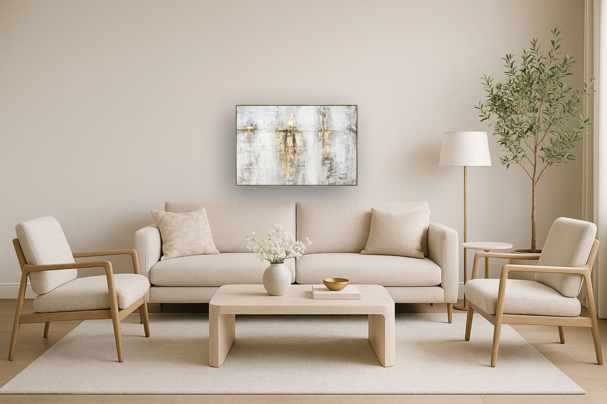 Hand Painted Textured Canvas With Foil In Magic Frame - Silver