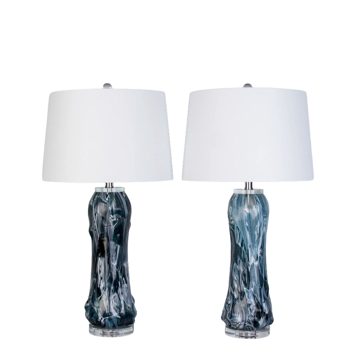 Tidal Elegance Art Glass & Crystal Table Lamp (Set of 2) - Deep Sea Swirl / Clear Crystal