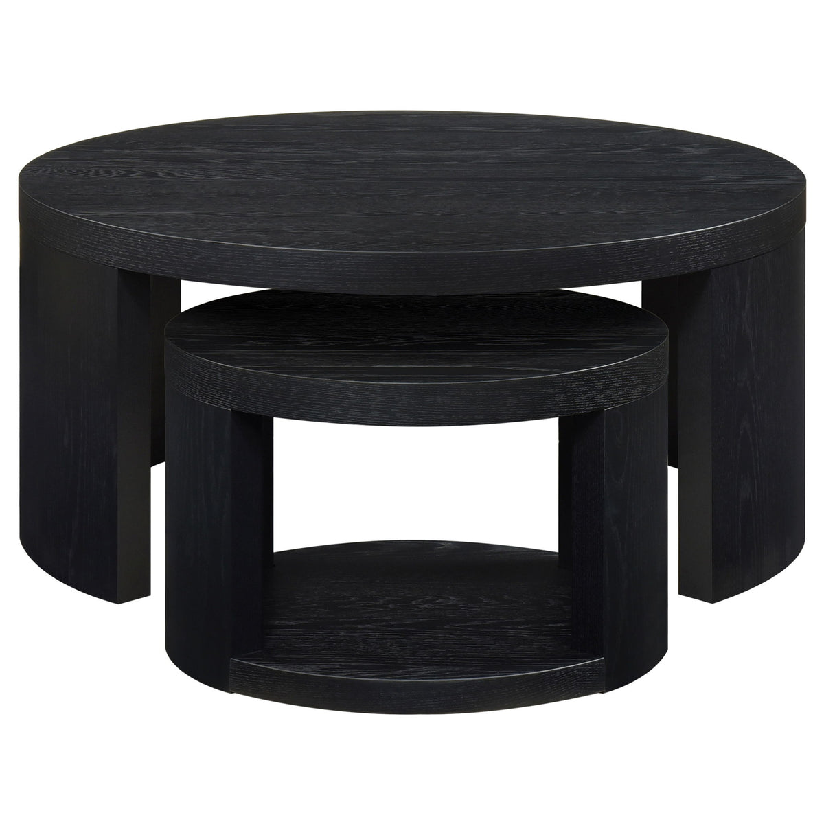 Sweeney 2-piece Round Wood Occasional Nesting Table Set Black