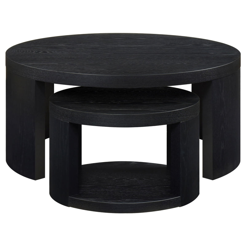 Sweeney 2-piece Round Wood Occasional Nesting Table Set Black