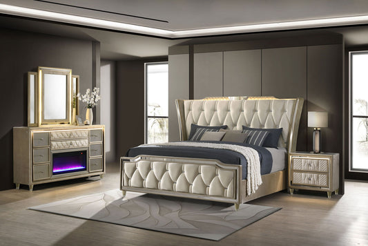 Lorient 4-piece California King Bedroom Set Ivory and Camel