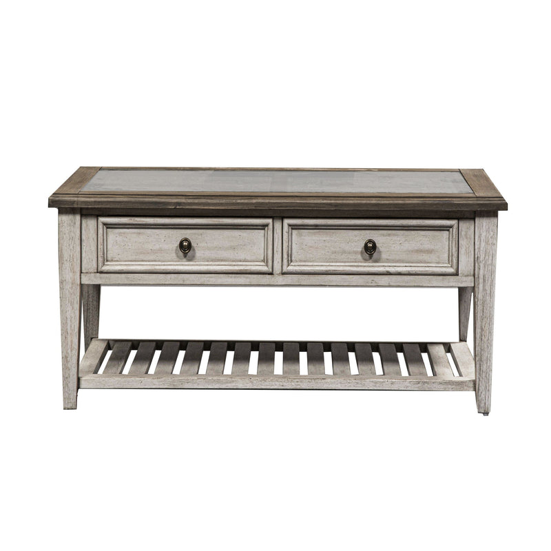 Heartland - Rect Ceiling Tile Cocktail Table - Antique White / Tobacco Tops
