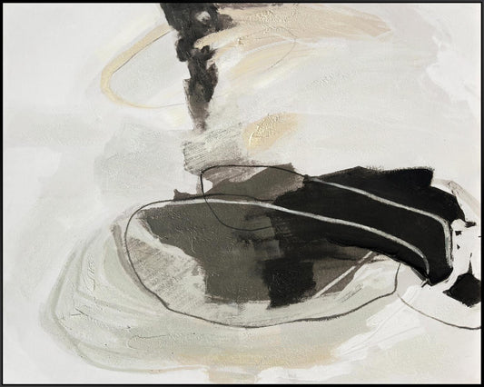 Abstract - Hand-painted Canvas in Frame - Gray