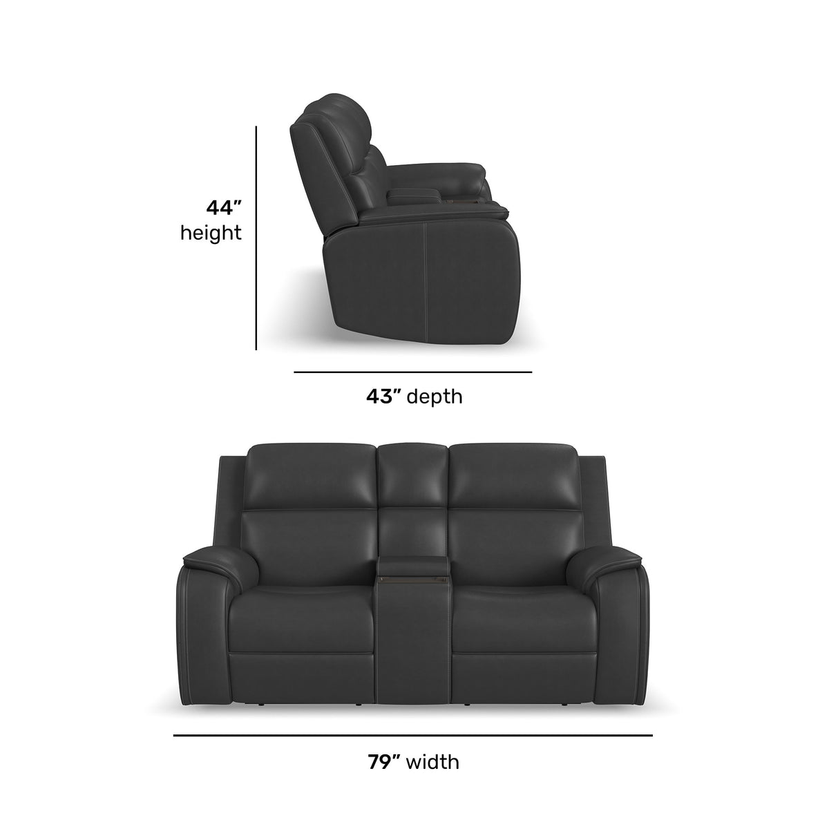 Flexsteel Ziggy Power Reclining Loveseat with Console, Power Headrest, Lumbar, Heat & Massage