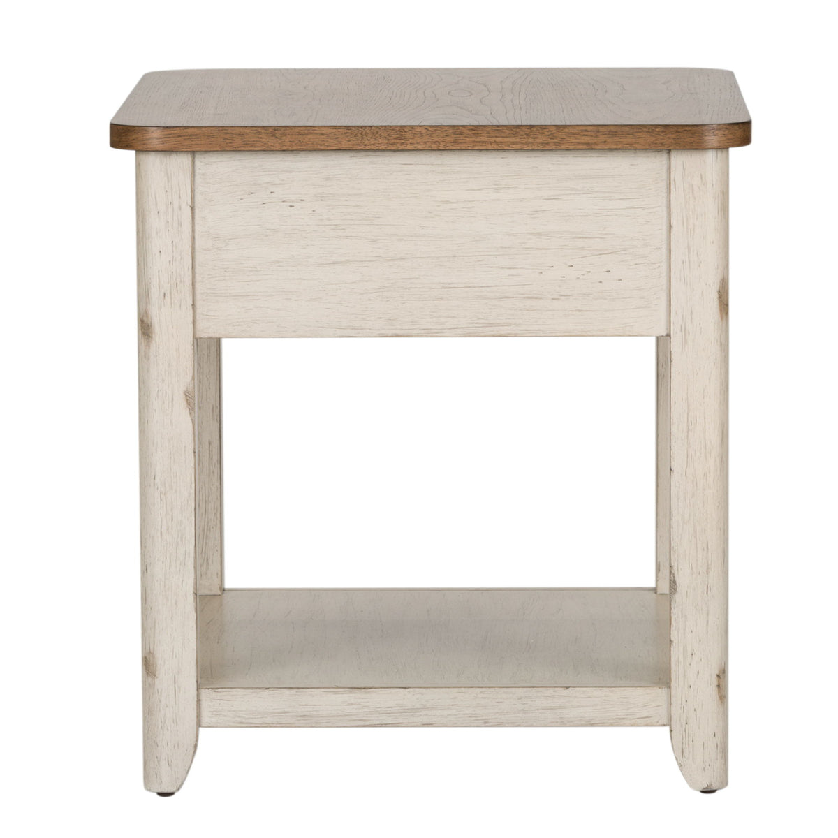 Farmhouse Reimagined - End Table With Basket - Antique White / Chestnut Tops