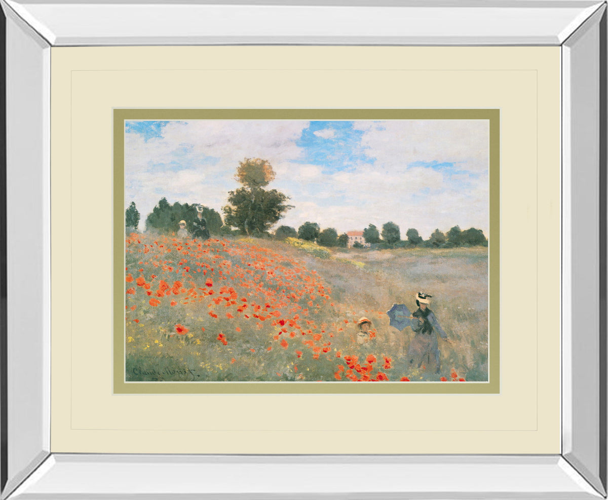 Wild Poppies, Near Argenteuil By Claude Monet - Mirror Framed Print Wall Art - Beige